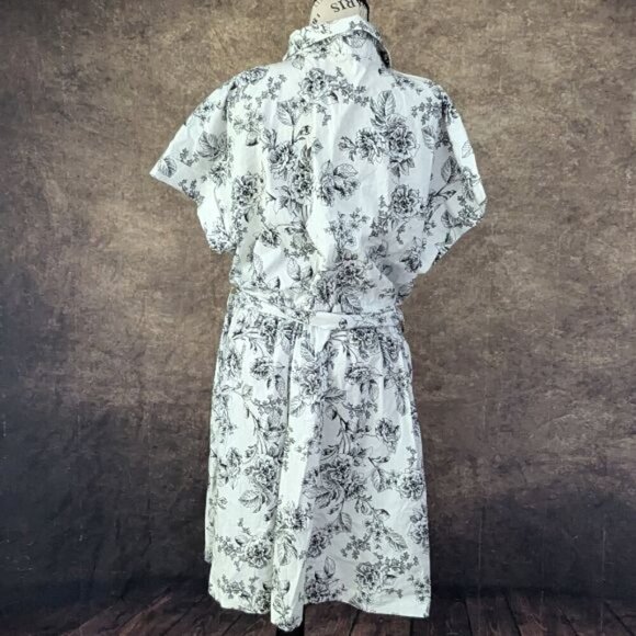 Rachel Parcell White Black Floral Print Dress Belted Size 10 - Picture 2 of 8